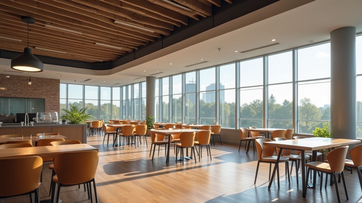Moderne kantooromgeving met ontbijt