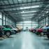 Moderne recyclingfaciliteit met verschillende auto's die worden gedemonteerd.