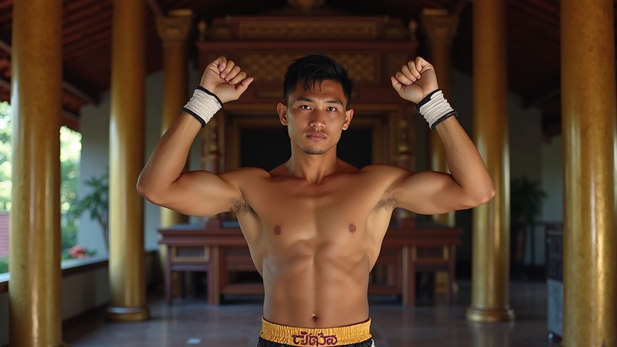 Muay Thai beoefenaar voert traditionele rituelen uit