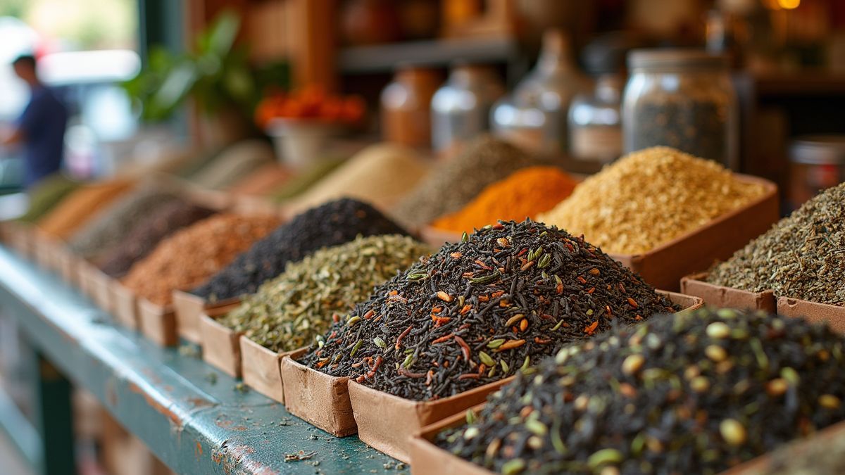 Natuurlijke en biologische theeproducten op een lokale markt