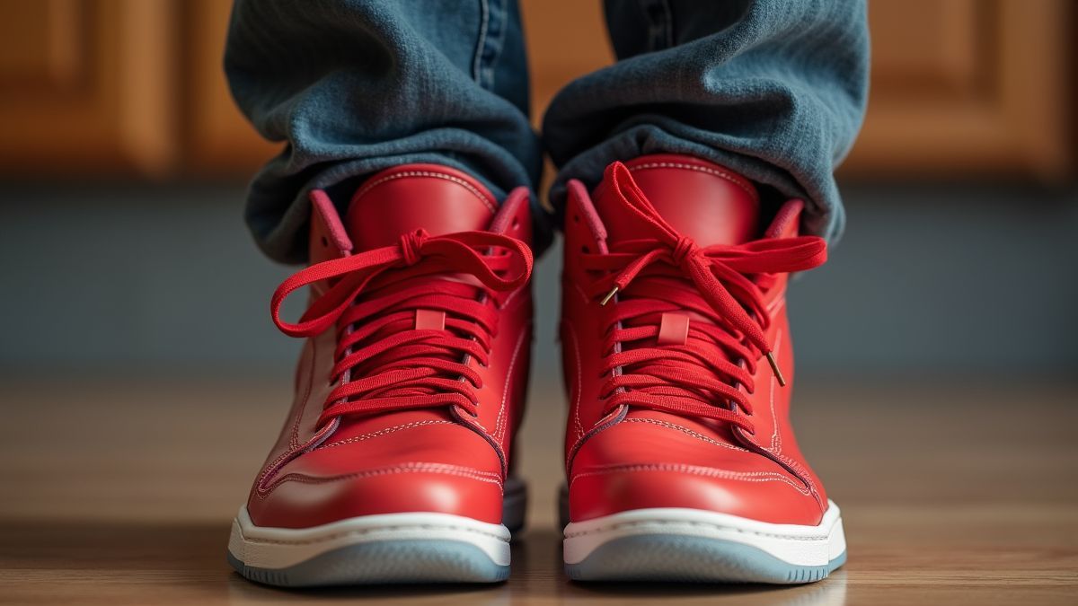 Oakley Debbs met zijn rode sneakers