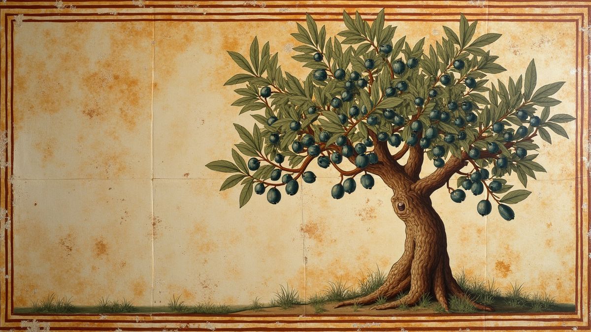 Olijven in een schilderij uit de Griekse oudheid.