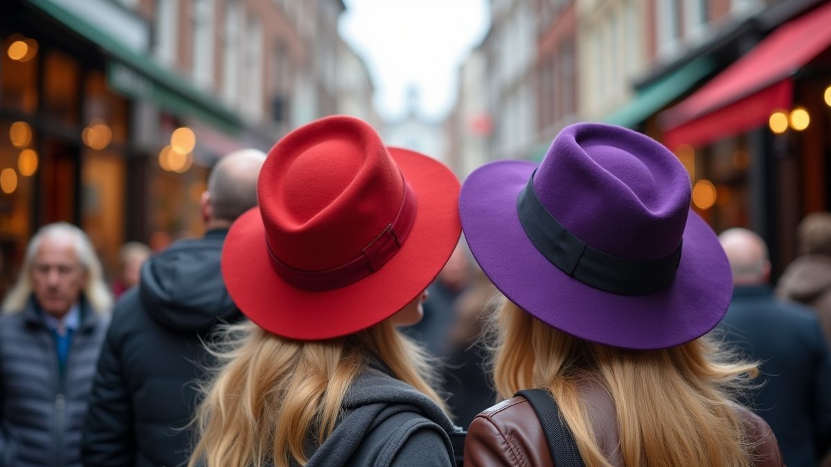 Ondernemende vrouwen in België met rode en paarse hoeden