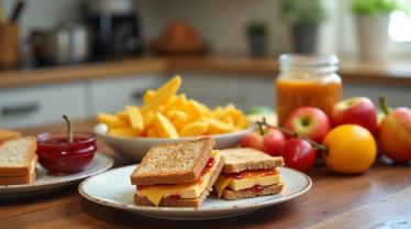 Ontbijttafel met pindakaas en jam