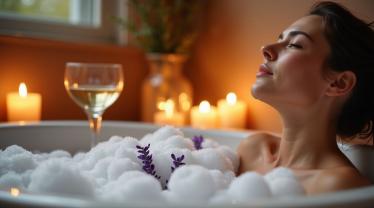 Ontspannen bubbelbad met kaarsen en lavendel