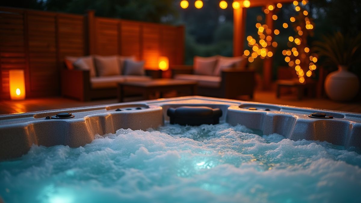 Ontspannende hot tub met jets en warme verlichting