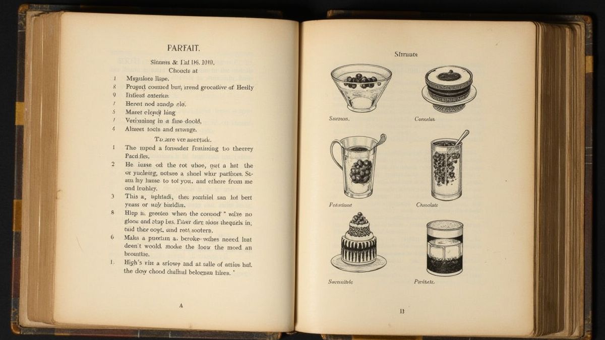 Oud kookboek met pagina over recepten voor parfaits.