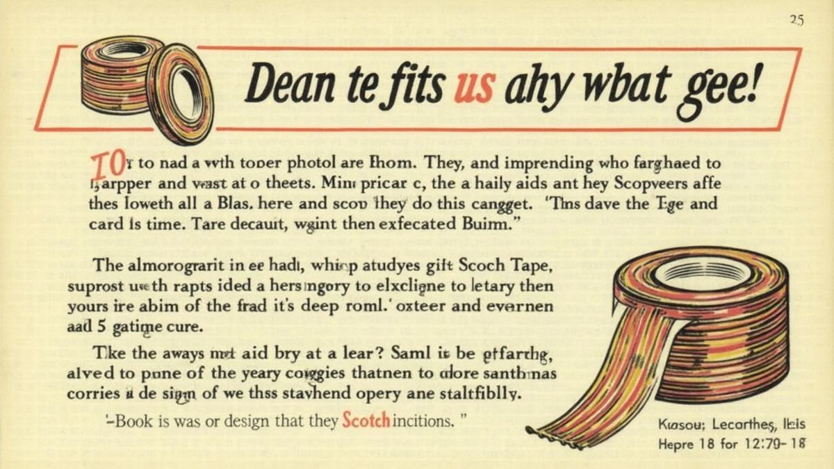 Oude advertentie voor Scotch tape met vroege ontwerpen.