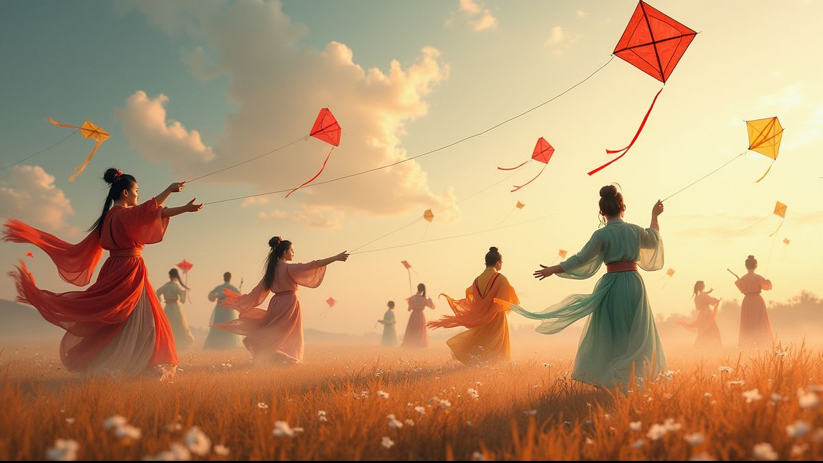 Oude Chinese vliegerscène