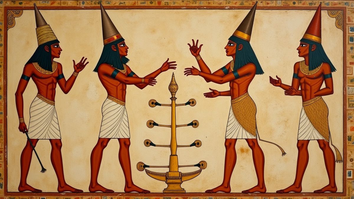 Oude Egyptische afbeeldingen van jongleurs.
