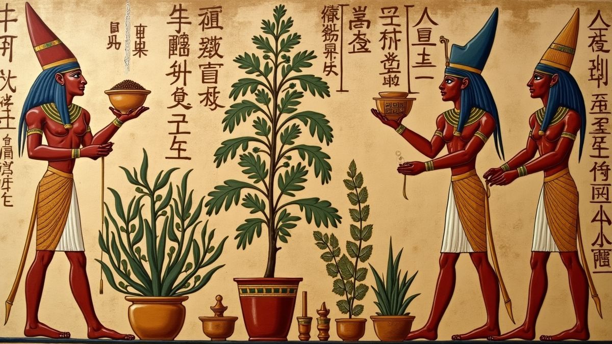 Oude Egyptische hiërogliefen van kruiden en specerijen.