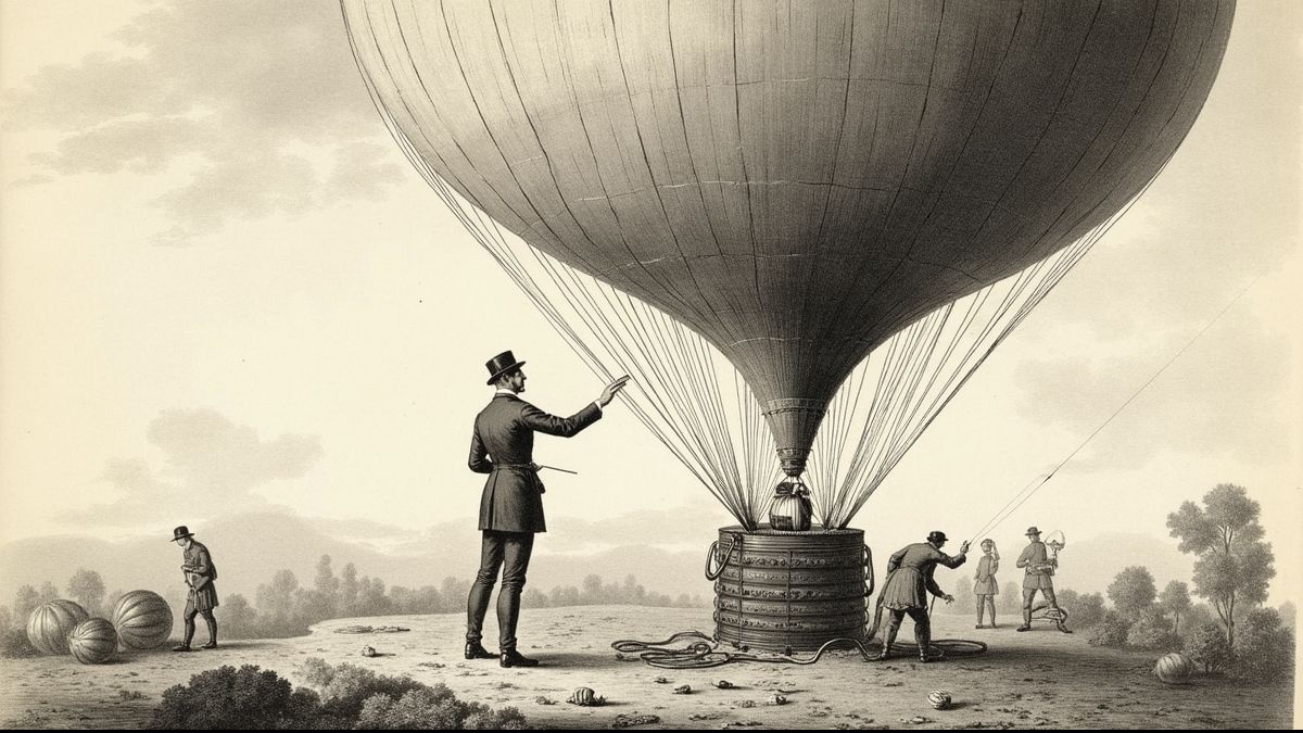 Oude illustratie van Jean Pierre Blanchard en zijn ballon