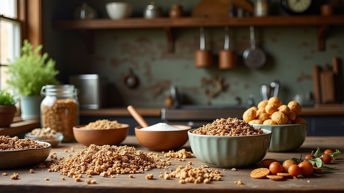Oude keuken met granola ingrediënten