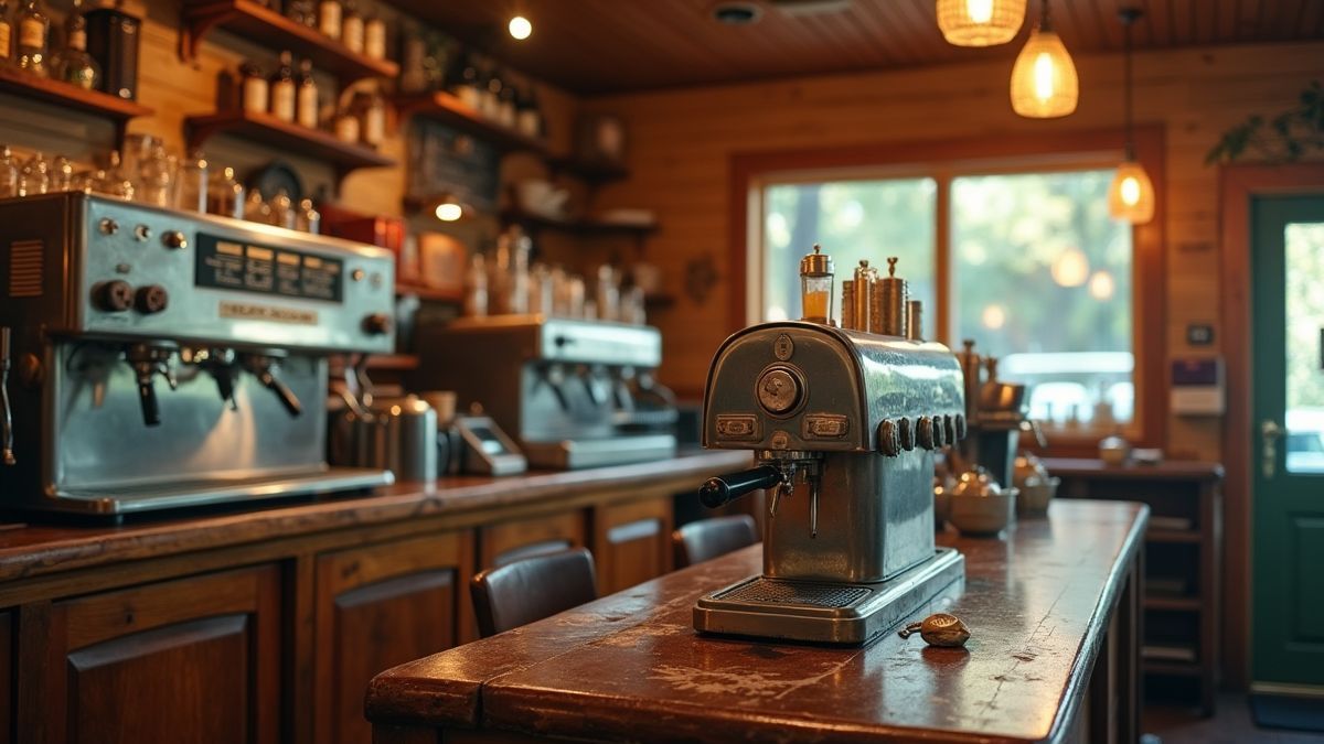 Oude koffiebar met vintage milkshake machines