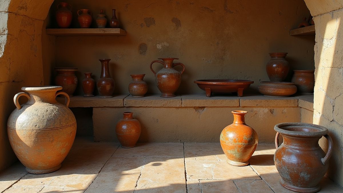 Oude Romeinse keuken met azijnpotten