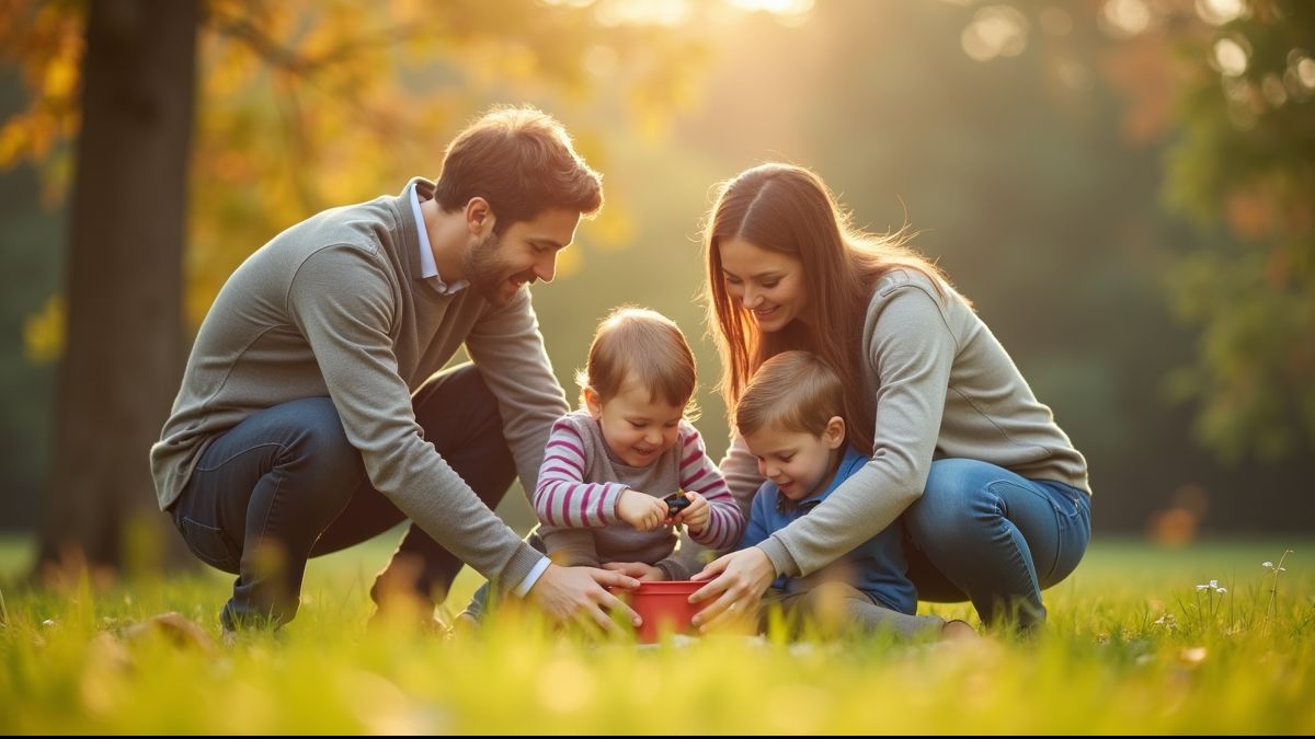 Ouders en kinderen doen samen buitenactiviteiten