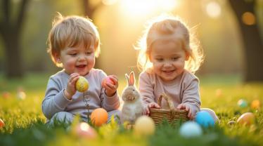 Paasvakantie in België met bloemen en spelende kinderen