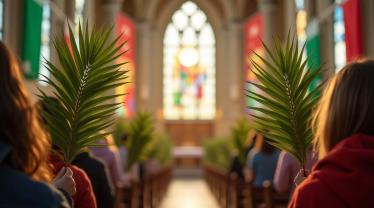 Belgische kerk tijdens Palmzondagdienst.