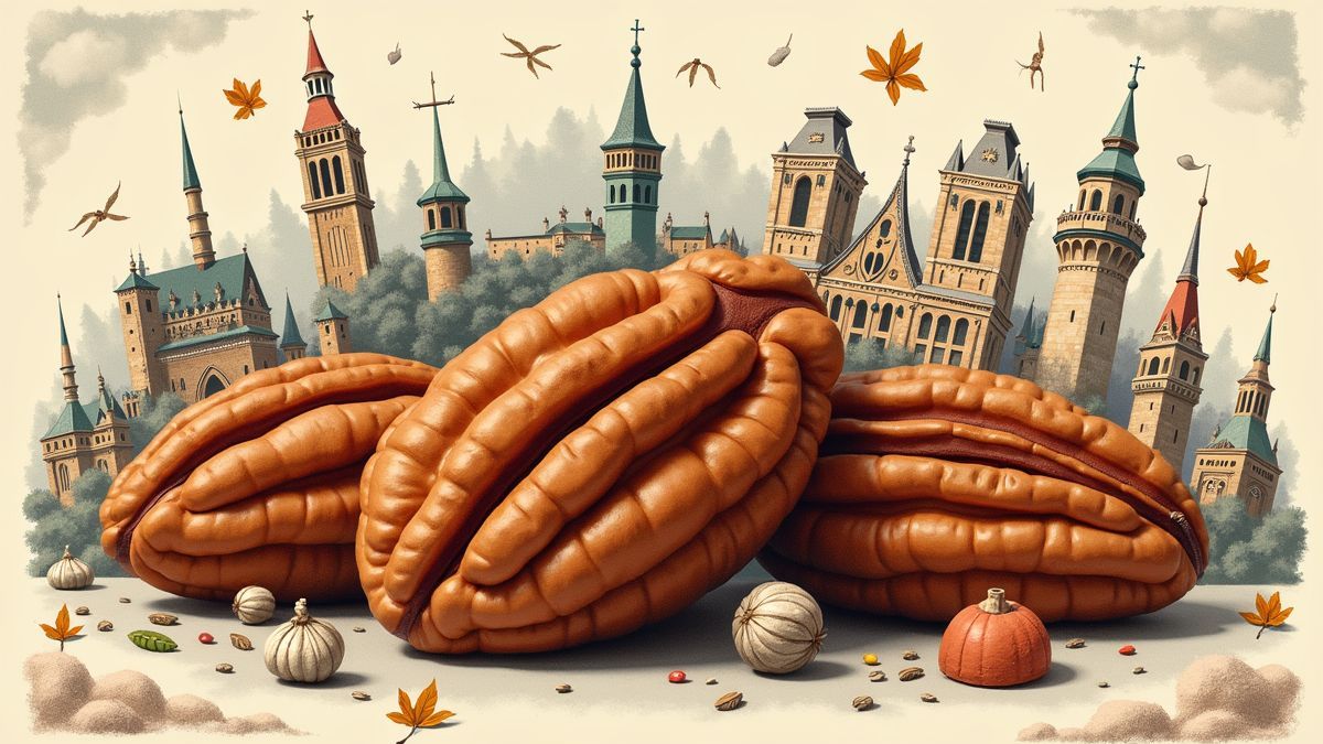 Pecans surrounded by culturele iconen.