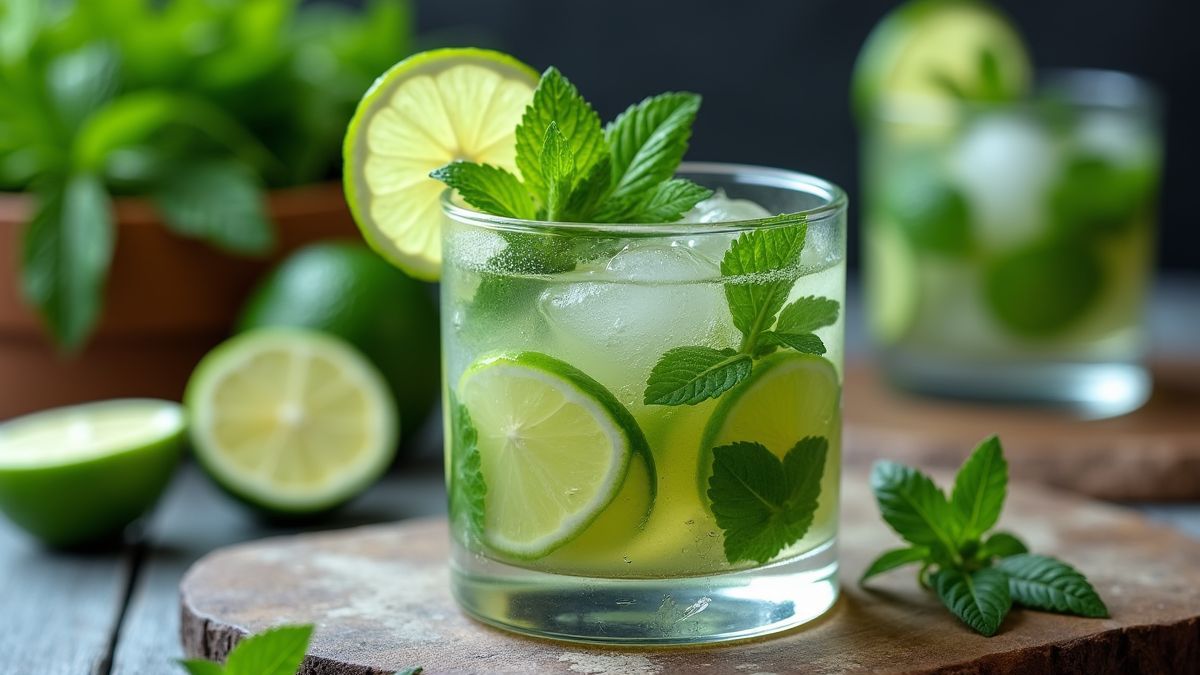 Perfect gemaakte mojito omringd door ingrediënten
