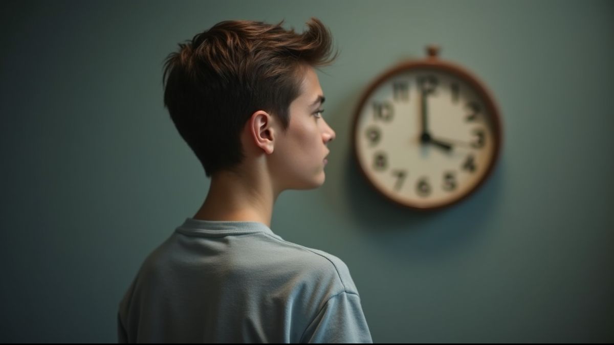Persoon die nadenkt voor een klok die achteruit loopt