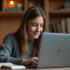 Persoon die online studeert met een laptop