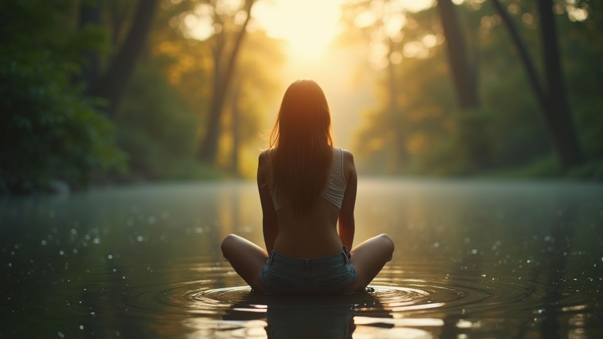 Persoon in zelfreflectie in de natuur