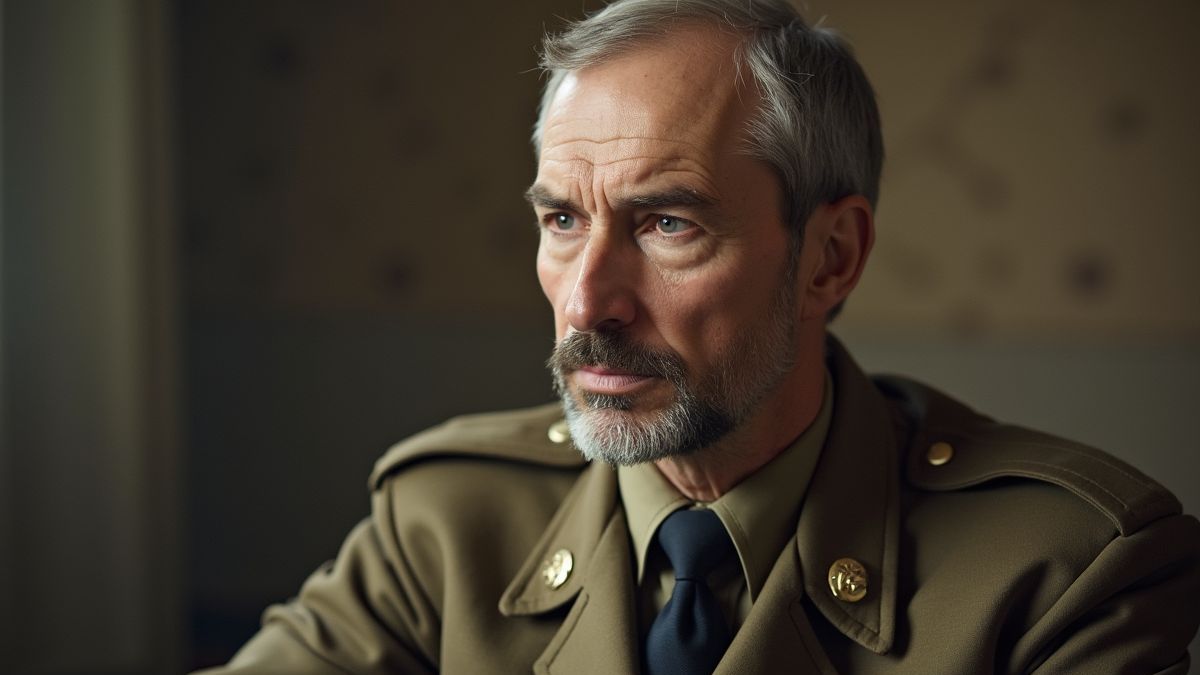 Portret van Stanislav Petrov in militaire uniform
