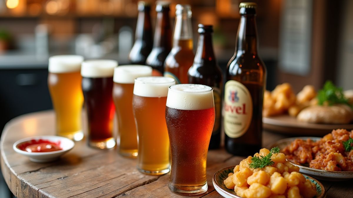 Proeftafel met Duitse bieren en hapjes.