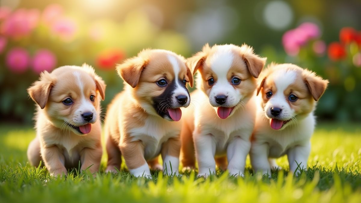 Puppy's spelen in een tuin