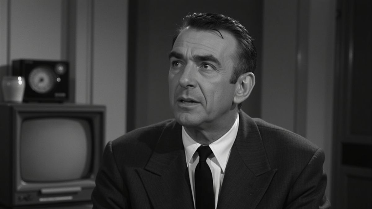 Rod Serling met een oude televisie.