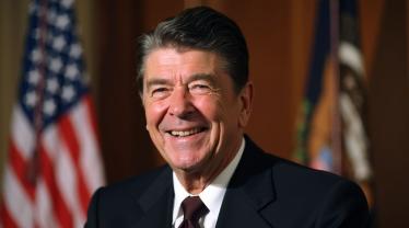 Ronald Reagan portret met Amerikaanse vlag