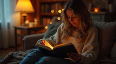 Rustig introvert leest een boek in een gezellige kamer