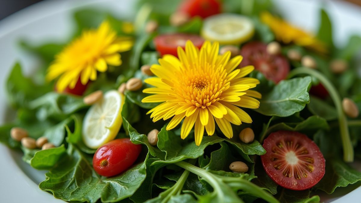 Salade met eetbare wilde planten