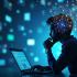 Silhouet van een denker met moderne technologie op de achtergrond.