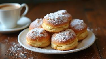 Soezen op een houten tafel, naast een kopje koffie.
