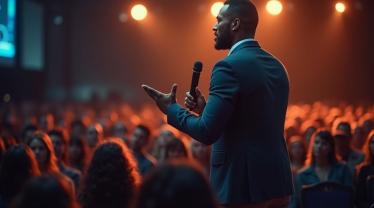 Spreker die een publiek boeit met een krachtige toespraak
