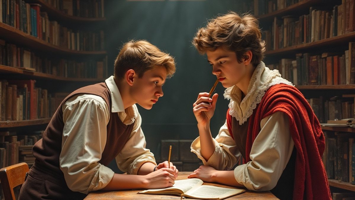 Studenten die de werken van Shakespeare bestuderen.