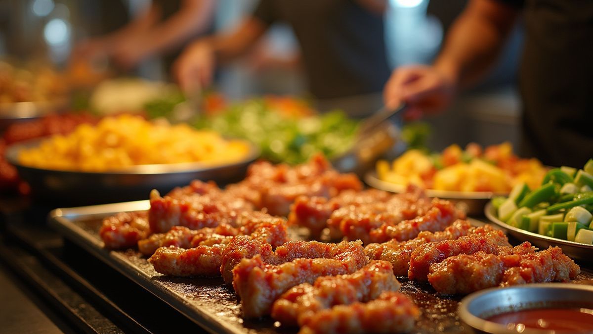 Taco bar met verschillende toppings voor fajitas