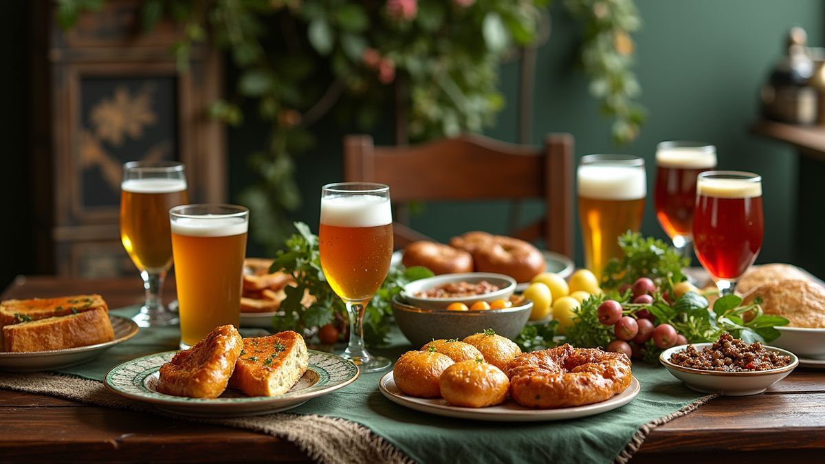 Tafel gekleed met traditionele Ierse gerechten