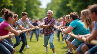 Touwtrek wedstrijd in een park