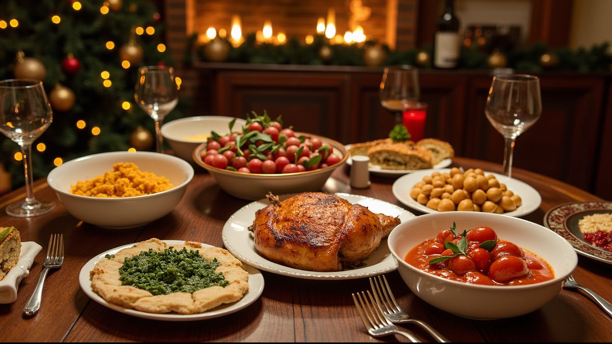 Traditional Christmas meal with side dishes