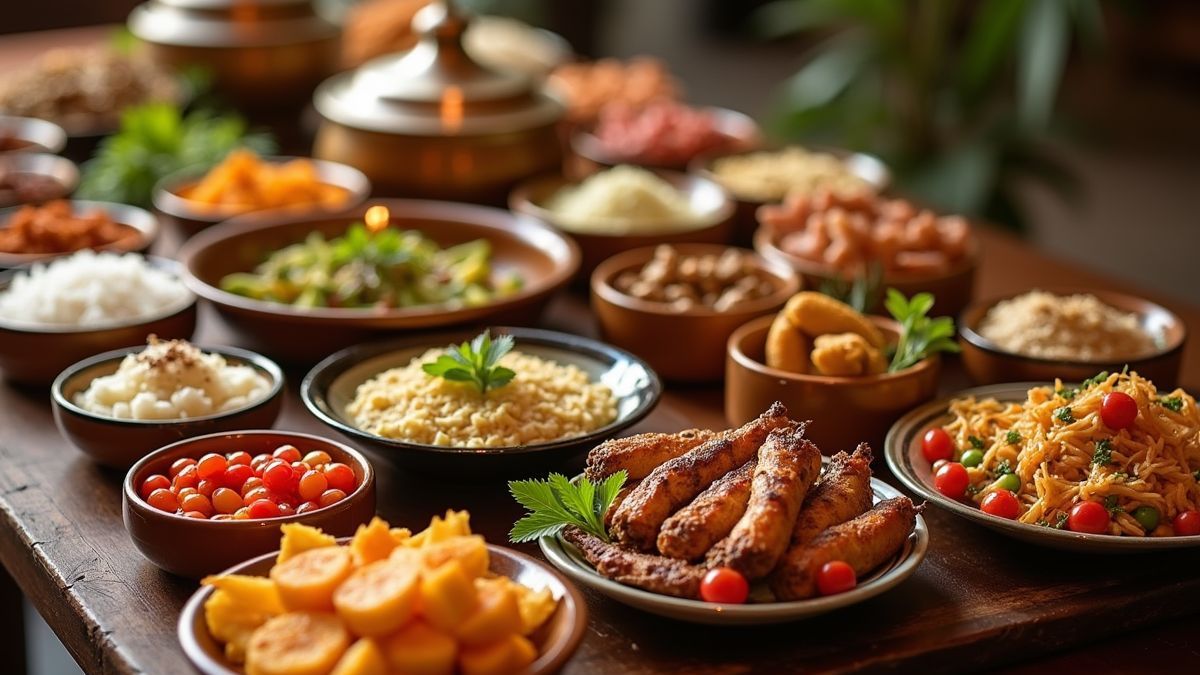 Traditionele Belgische Eid-gerechten op een prachtig gedekte tafel.