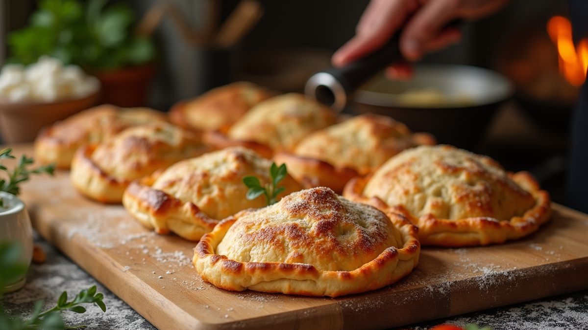 Traditionele calzones worden gemaakt in de keuken