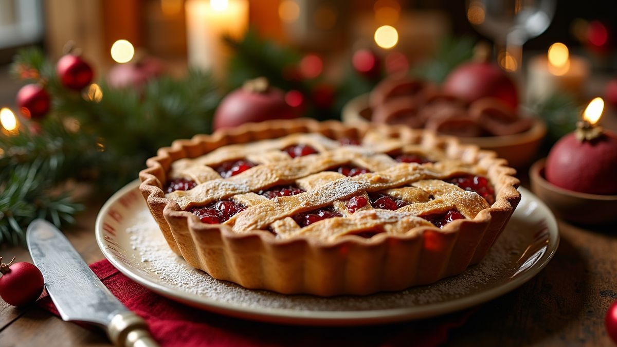 Traditionele gehakt taart op een feestelijke tafel