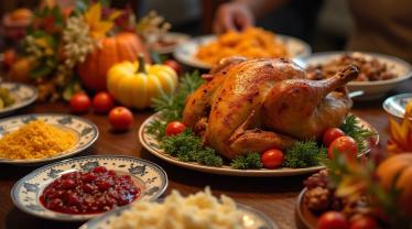 Traditionele Thanksgiving tafel met kalkoen