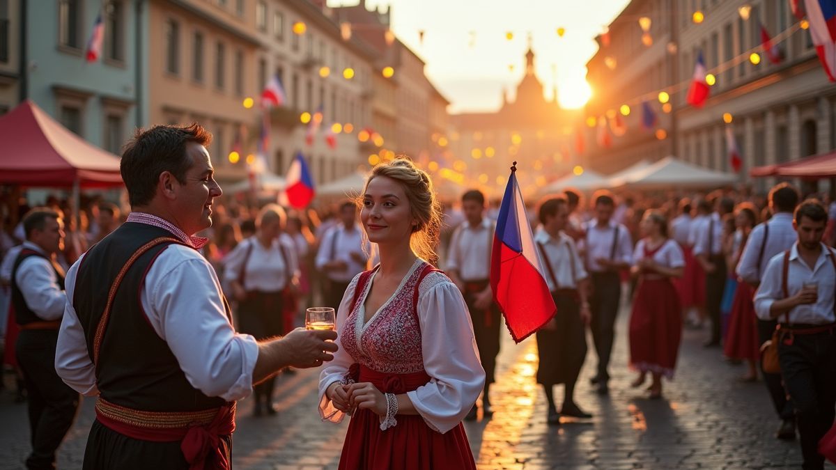 Traditionele Tsjechische vieringen met volksmuziek en vlaggen