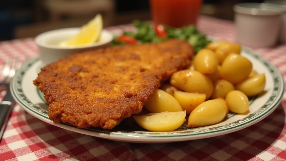 Traditionele Wiener Schnitzel geserveerd met aardappelen