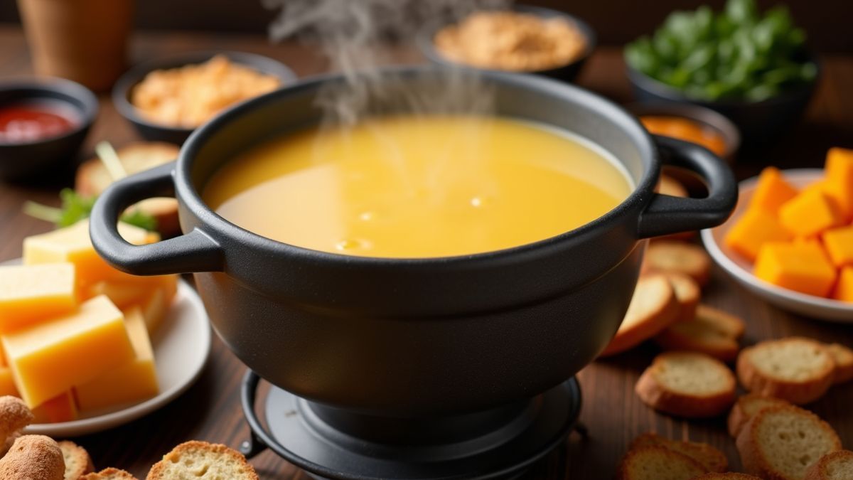 Traditionele Zwitserse fonduepot met dippings