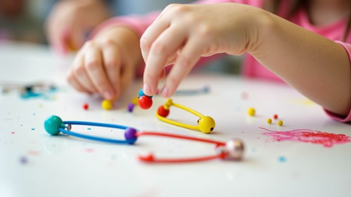 Veiligheidsnaalden met kleurrijke kralen in kinderkunstprojecten.